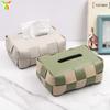 Modern PU Leather Tissue Box Cover With Checkerboard Living Room Bathroom Car Desk Decor
