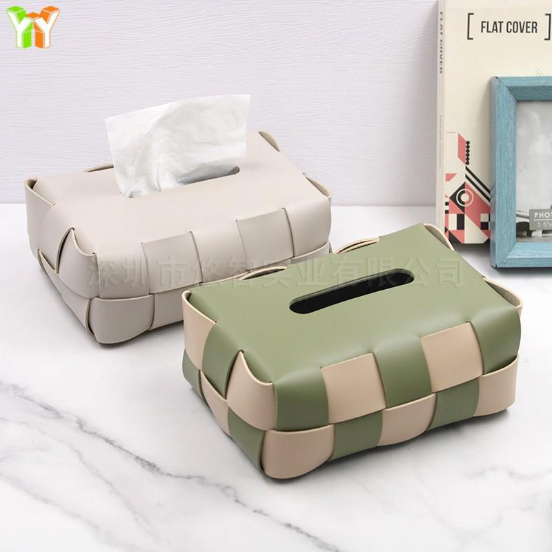 Modern PU Leather Tissue Box Cover With Checkerboard Living Room Bathroom Car Desk Decor