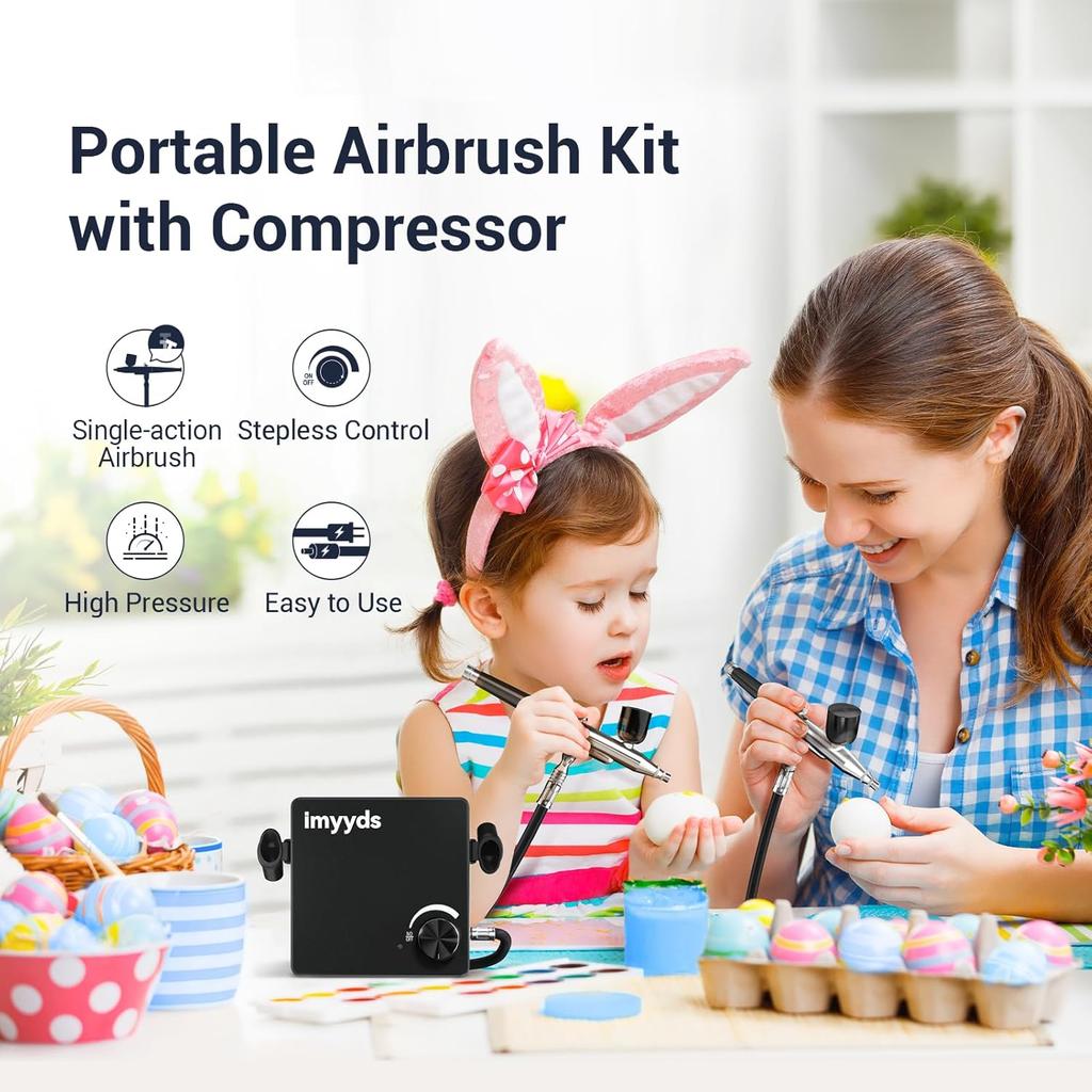 Imyyds 40PSI Airbrush Kit with Compressor, Stepless Adjustable Air Brush Kit with Air Compressor, Portable Airbrush Gun Kit, Airbrush Compressor Kit