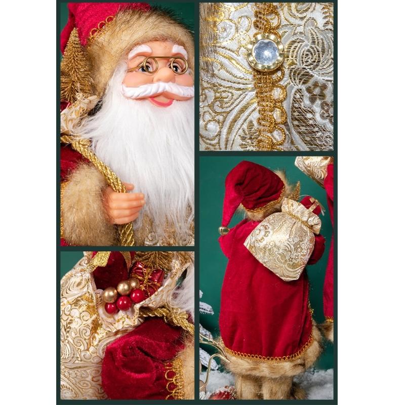 Large Santa Statue with Gift Bag for Holiday Display Christmas Santa Figurine Dolls for Tabletop and Shelves Decoration