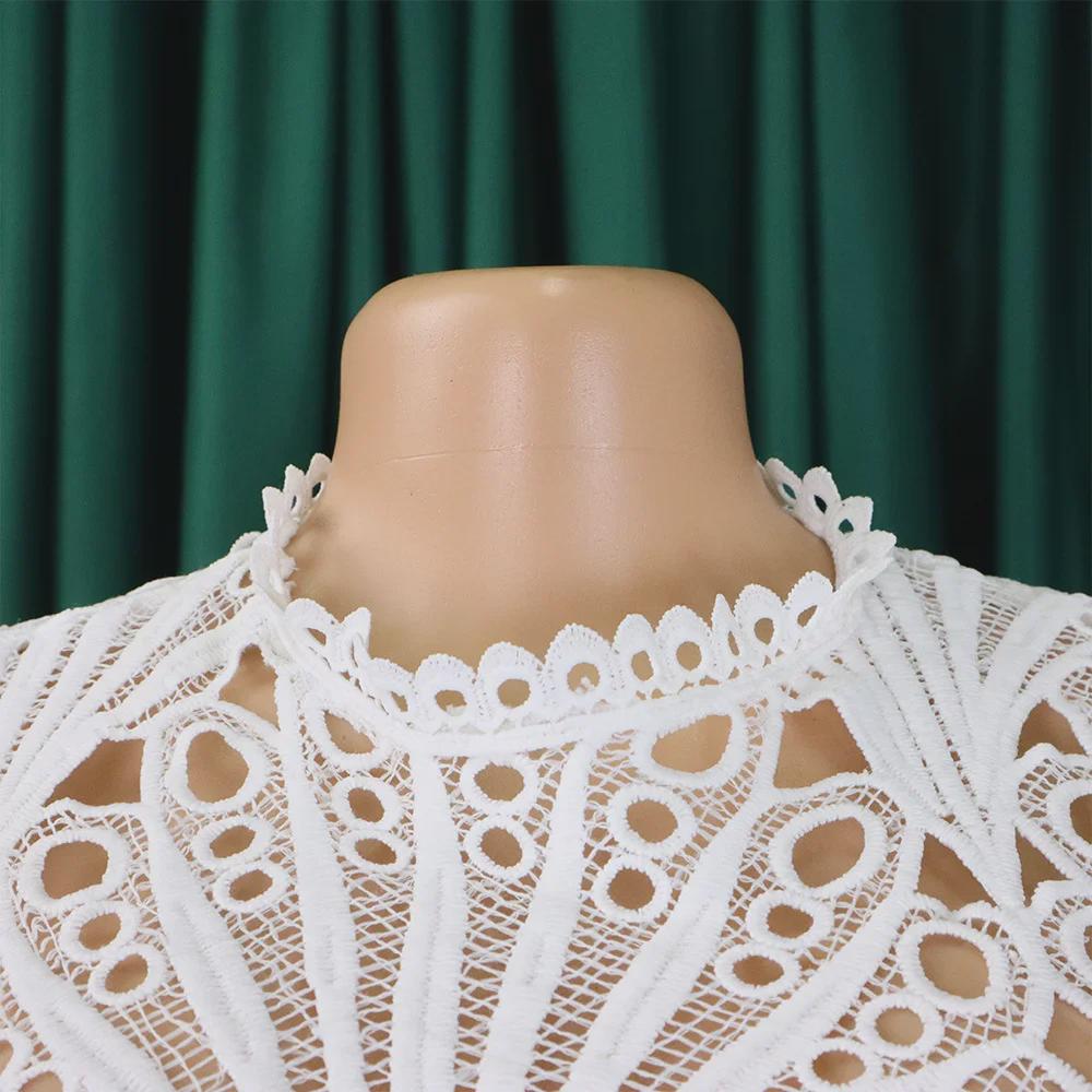 2024 Pure Color Lace Hollow Pleated Women's Dress - European and American Style