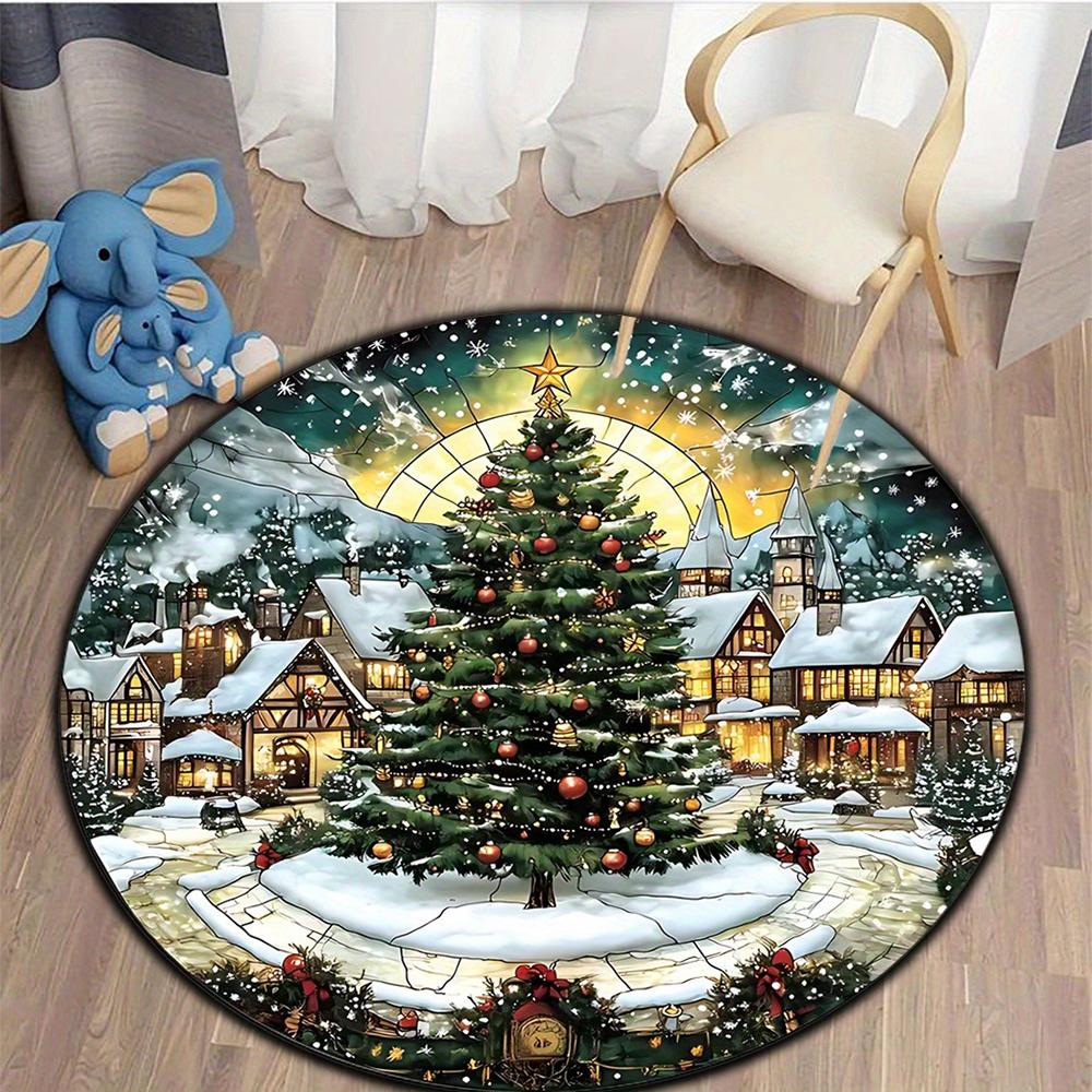 Festive Delights: Christmas Themed Round Rugs for a Magical Holiday Home Bedroom room floor mats New Year home decoration