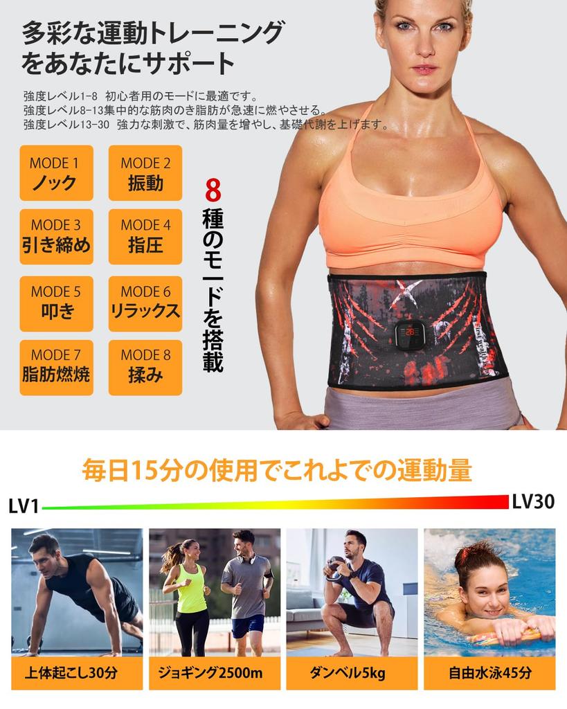 2025 Washable EMS Abdominal Muscle Training No Gel Sheets 8 30 Intensity Soft and Lightweight USB LCD Abdominal Adjustable Japanese Instructions