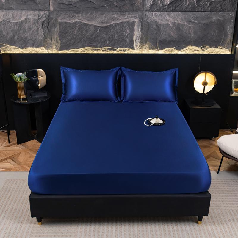 

1 шт. Шелковистый сатин Водонепроницаемый Наматрасник Чехол Защитный чехол для кровати Однотонная Простыня на резинке 90x200cm тёмно-синий