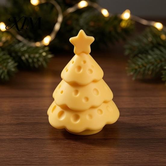 Matte Frosted Ornament 3D Printed Cheese Christmas Tree Ornament, Creative Figurine with Star Topper, Cute Xmas Desktop Ornaments for Home Office