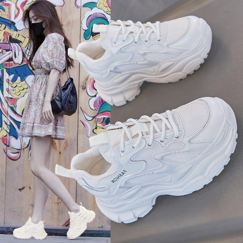 Leather platform dad shoes women's 2025 summer breathable shoes women's shoes casual sports little white shoes comfortable and versatile