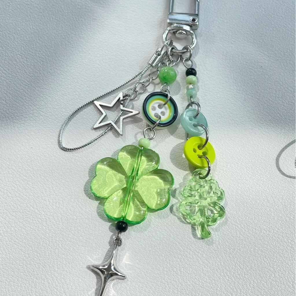 Delicate Pink Green Crystal Lucky Plant Keychain Phone Charms Pendant Cute Key Chain Phone Ornament Schoolbag Camera Hangings