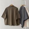 Cotton Shirts Women Vintage Short Sleeve Polo Neck Casual Summer Single Breasted Korean Style One Piece Blouse Women