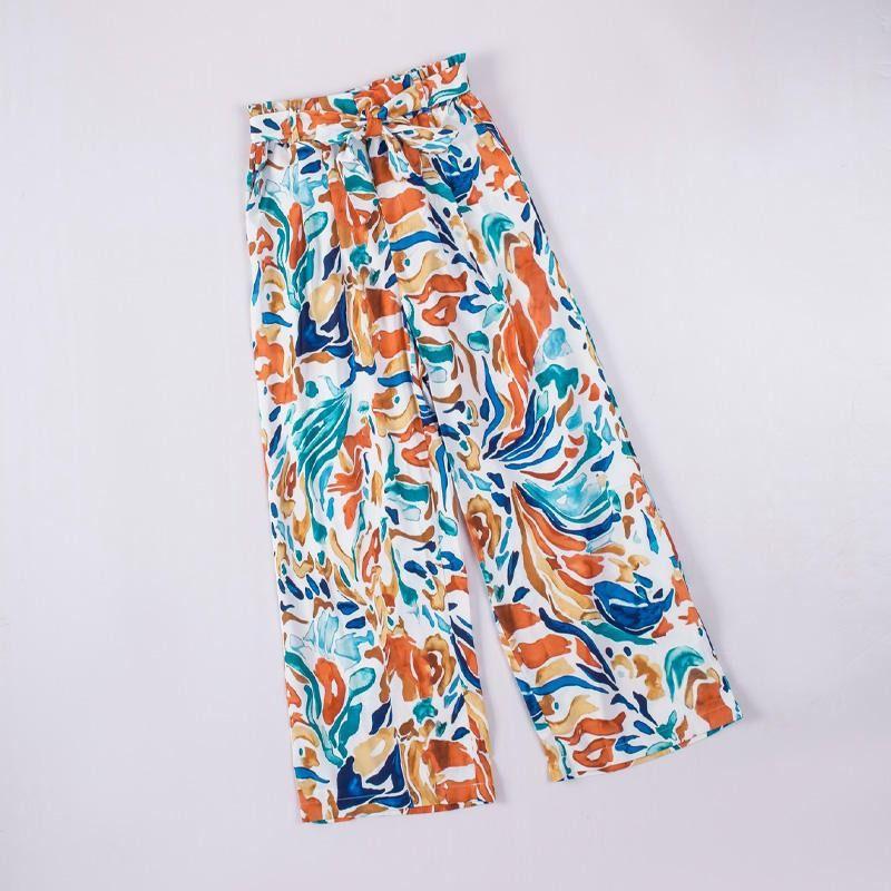 European Spring and Summer Elastic Waist Casual Wide-Leg Trousers