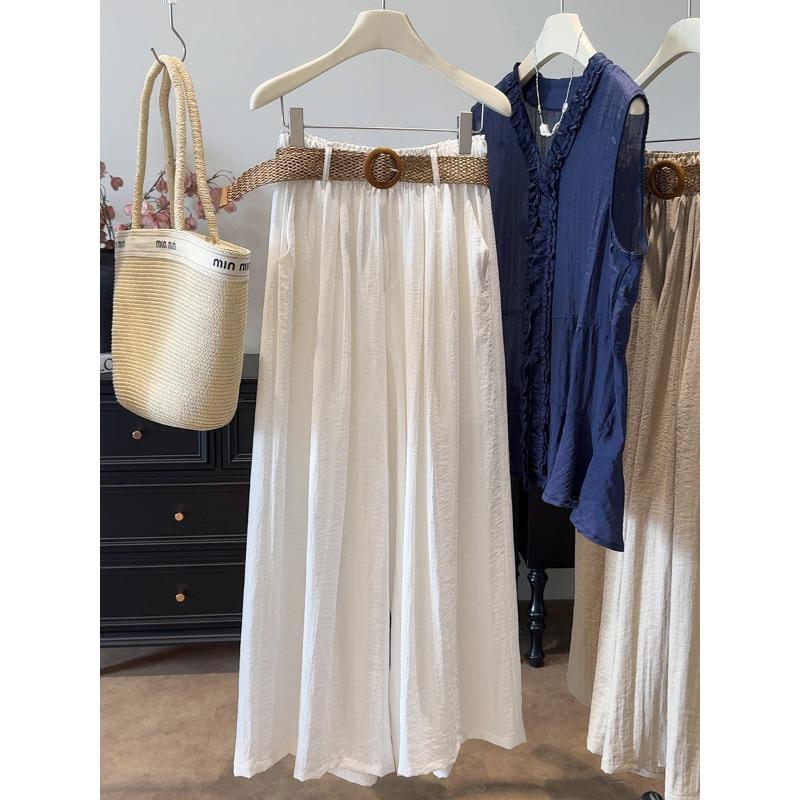 

Темно-синие брюки палаццо из ледяного шелка, хлопка и льна, женские летние брюки в стиле кэжуал с высокой посадкой, свободного кроя, с драпировкой, прямые, брюки Ямамото XL белый