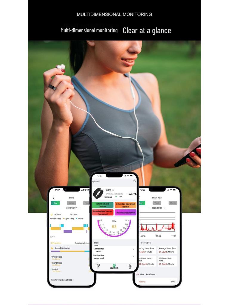 Smart Ring: Bluetooth ECG, Heart Rate, Blood Oxygen, Sleep Monitoring with NFC, Wireless Charging, and Entertainment App