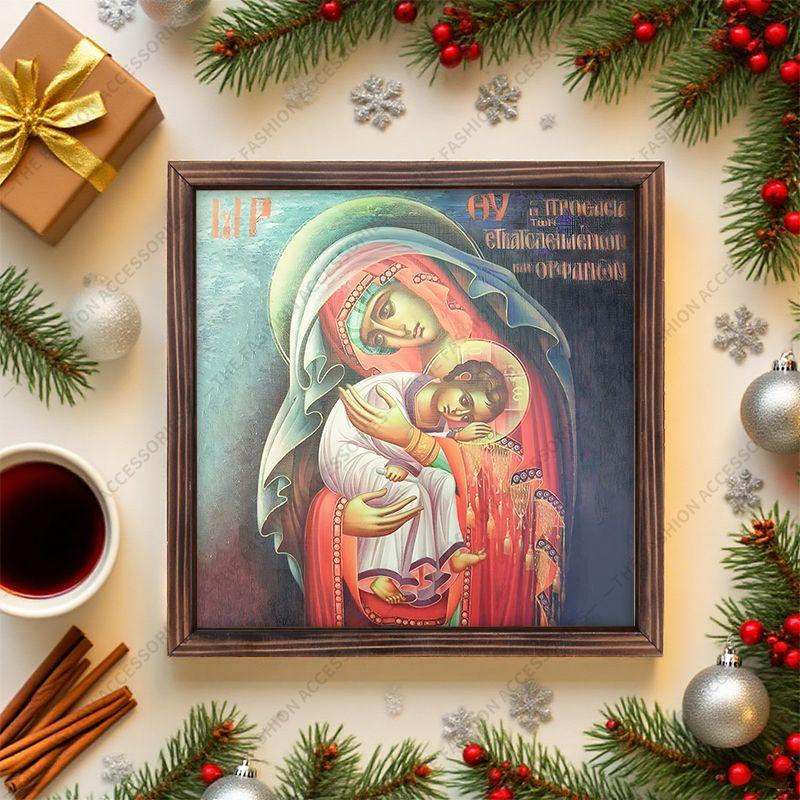 Pintura decorativa de iconos ortodoxos, Icono consagrado "Defensor de los valientes y abandonados", Pintura para portafotos, Arte cristiano de pared, 20cm*20cm, regalo