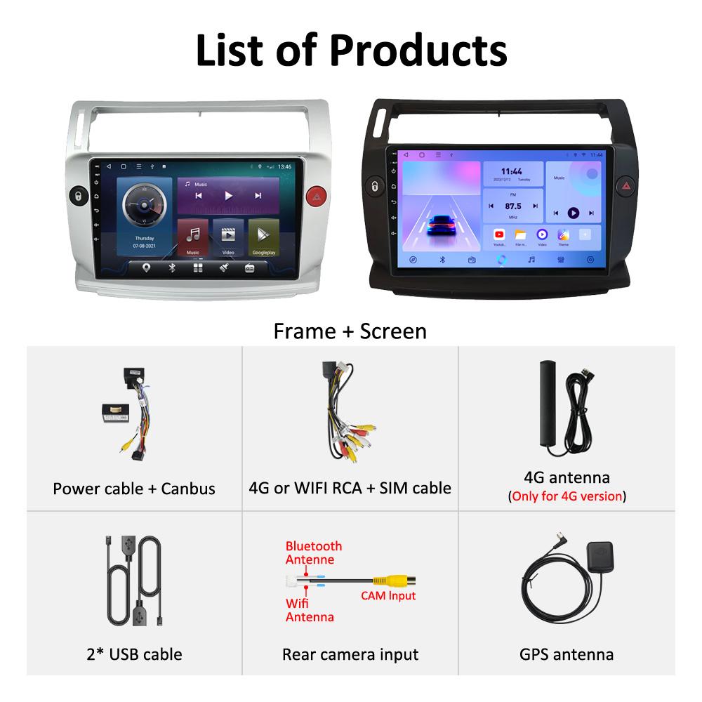 Wireless CarPlay Android Auto Car Radio For Citroen C4 LA LC C-Triomphe C-Quatre 2004 2005 2006 - 2014 GPS Autoradio 4G WIFI DSP