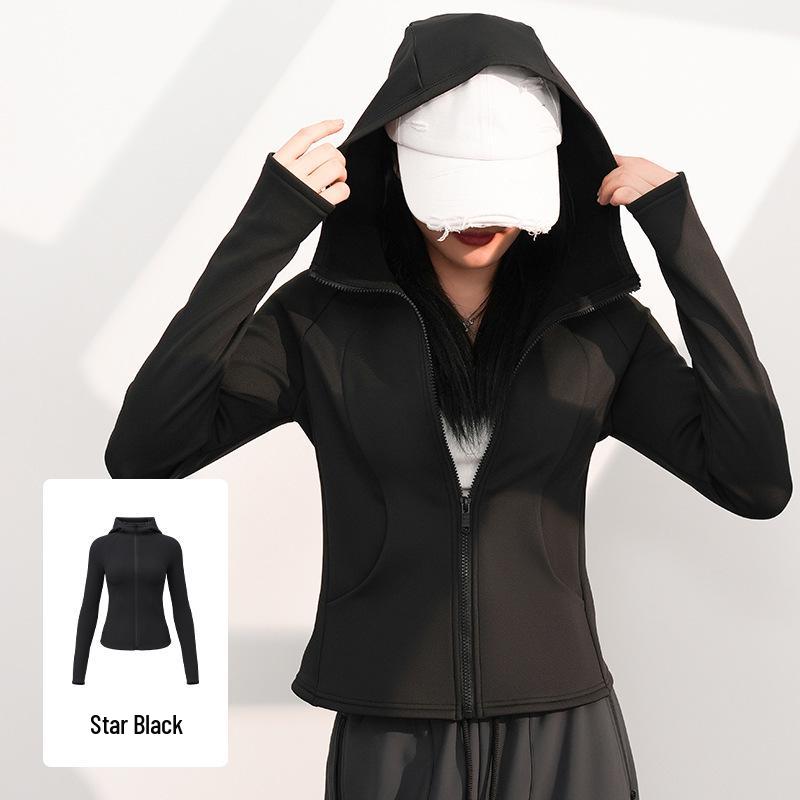 Women s Slim Fit Velvet-Lined Hooded Yoga Jacket for Autumn and Winter M
