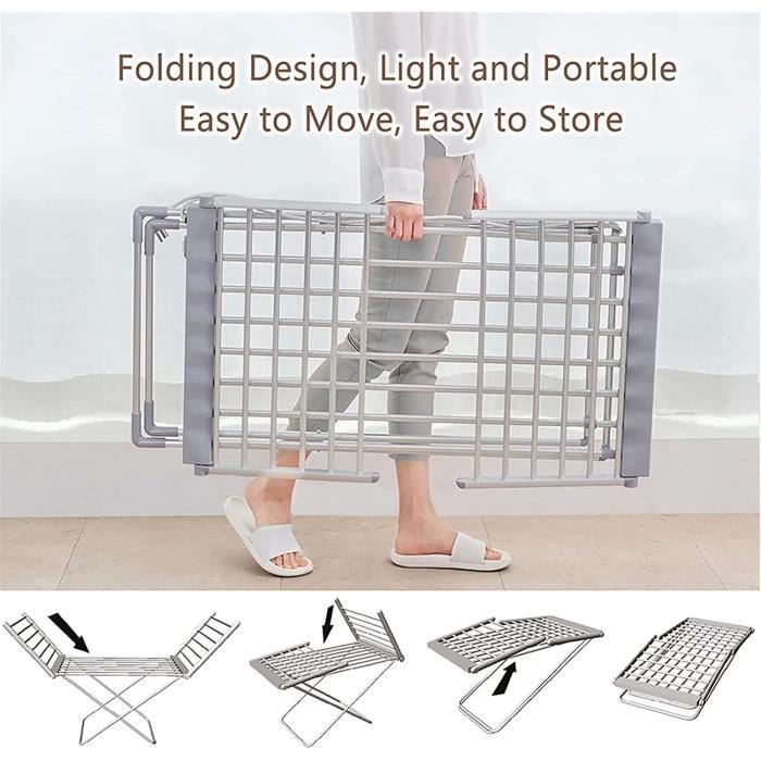 Etendoir Chauffant Chauffant Pliable, Seche Linge Electrique 230 W avec Ailes, Sèche-Serviettes Intérieur Extérieur, Séchoirs A588