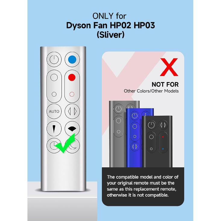 Replacement Remote Control fit for Dyson HP02 HP03 Hot + Cool Pure Air Purifier Heater Fan (Silver)