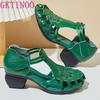 Mode GKTINOO 2025 Ethnischer Stil Bequeme High Heels Plateau Echtes Leder Damenschuhe Ausgeschnitten Damen Strand Sommer Sandalen Rutschfest