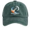 Washed Cotton Baseball Cap Vintage Style Soft Top Denim Hat with Printed Rocket and Moon Design Adjustable Closure for Casual Wear