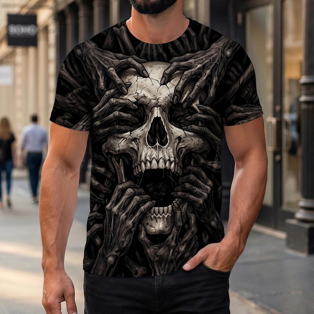 Summer Men's Skull 3D Printed Crew Neck T-Shirt