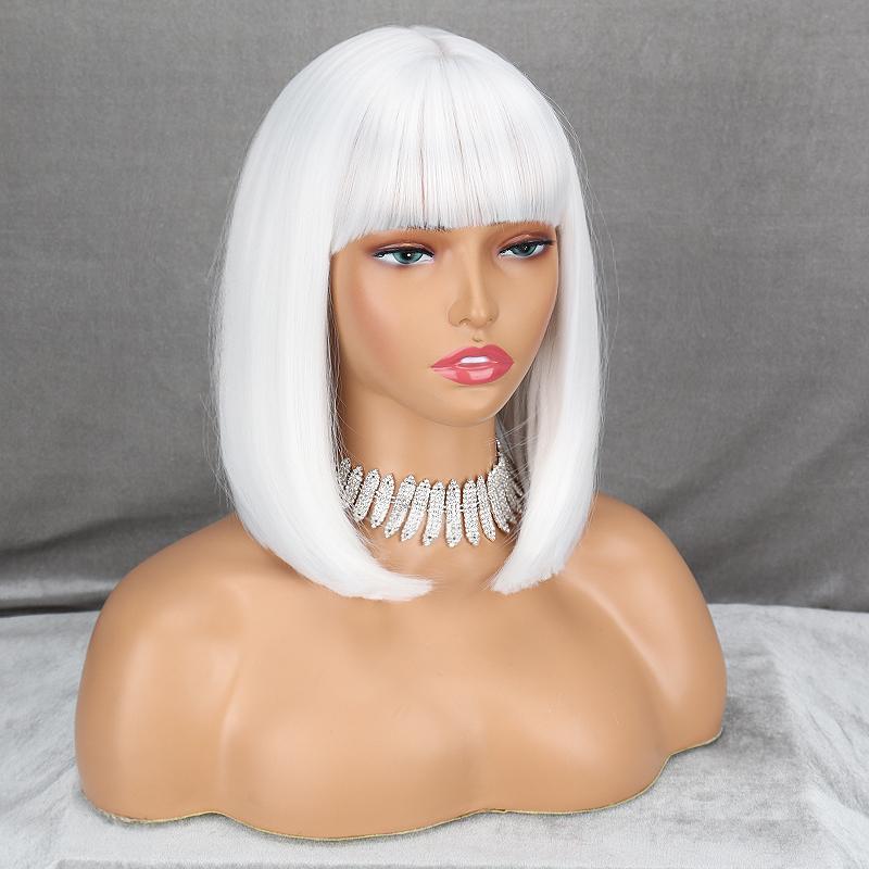 MISS WIG Ženy Krátká rovná Bobová paruka s ofinou Syntetické vlákno Přírodní Rovná Bobová Cosplay Paruka na denní nošení Paruka po ramena
