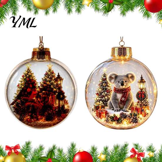 Creative Holiday Tree Embellishments Glowing Christmas Story Ornament, Light-Up Ball Hanging Decor with Warm LED Light, Miniature Scene Ornaments Mini