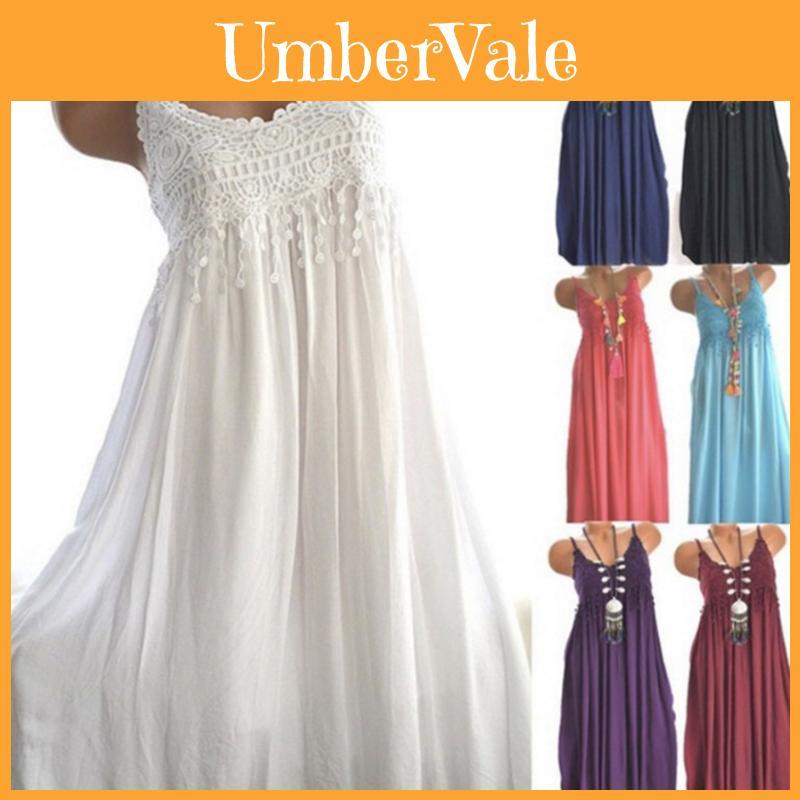 Elegante Dames Zomer Ronde Hals Mouwloze Tank Maxi Jurk Met Kant Detail