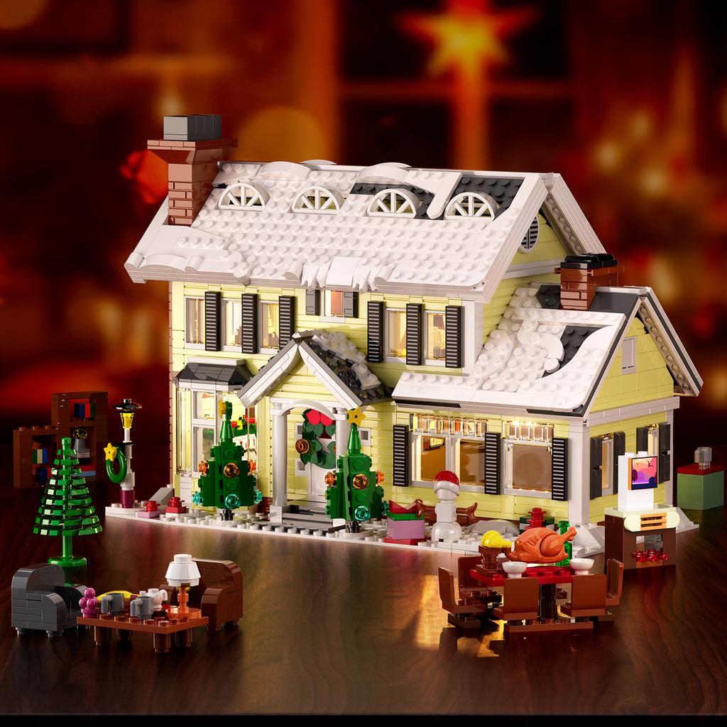 Weihnachtsschneedorf Winterschneehaus Bausteine Set mit Lichtidee Street View Modell Spielzeug Kinder Weihnachtsgeschenke