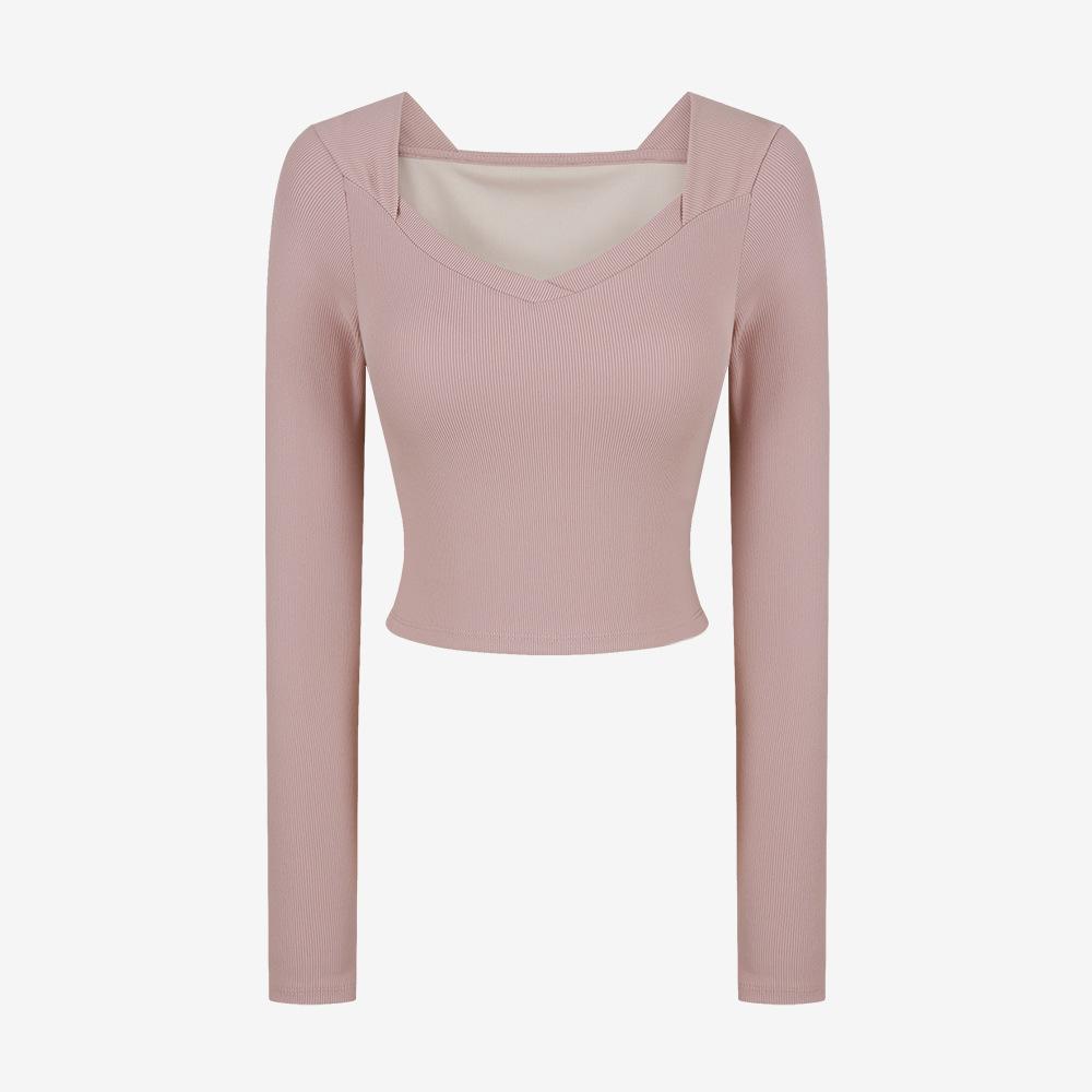 

Весенняя новая повседневная спортивная футболка, быстросохнущая, дышащая, в рубчик, с v-образным вырезом, эластичная, для фитнеса, с длинными рукавами, тонкая, для йоги L розовый