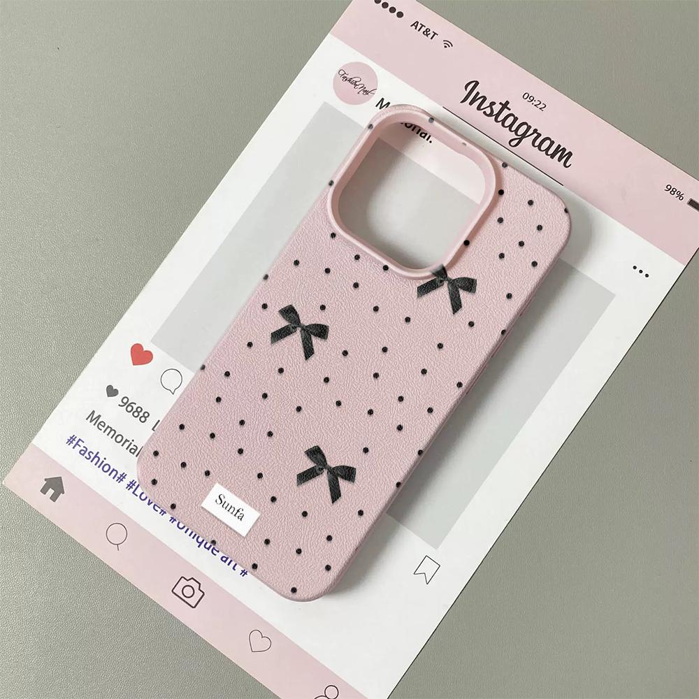 

For IPhone 16 15 14 13 12 11 Pro Max Case Pink Bow Tie Lichee Pattern Silicone Cover For IPhone 16 Plus Soft Funda Case Funda For iphone 11 ProMax