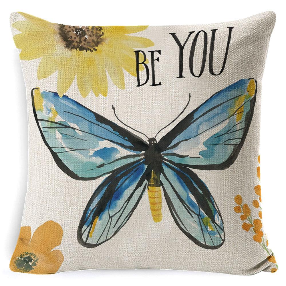 Village Style Rural Flower And Bird Sofa Pillow Cover Linen Spring Cushion Cover Car Waist Backrest Cover