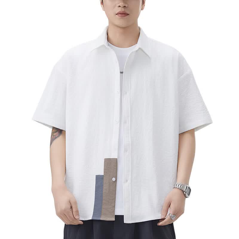 Izzueit Men's American Retro Ice Silk Quick-Dry Short-Sleeve Shirt