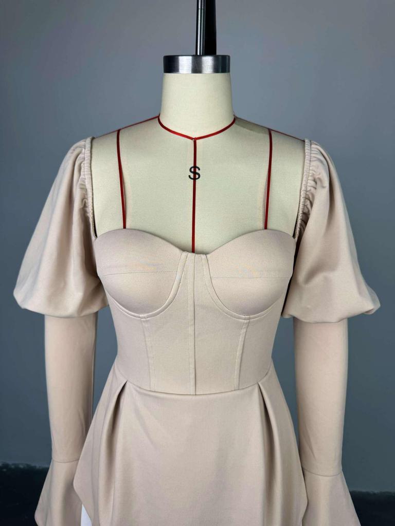 2025 Sommer Damen Bandeau Patchwork Unregelmäßiges Puffärmelkleid