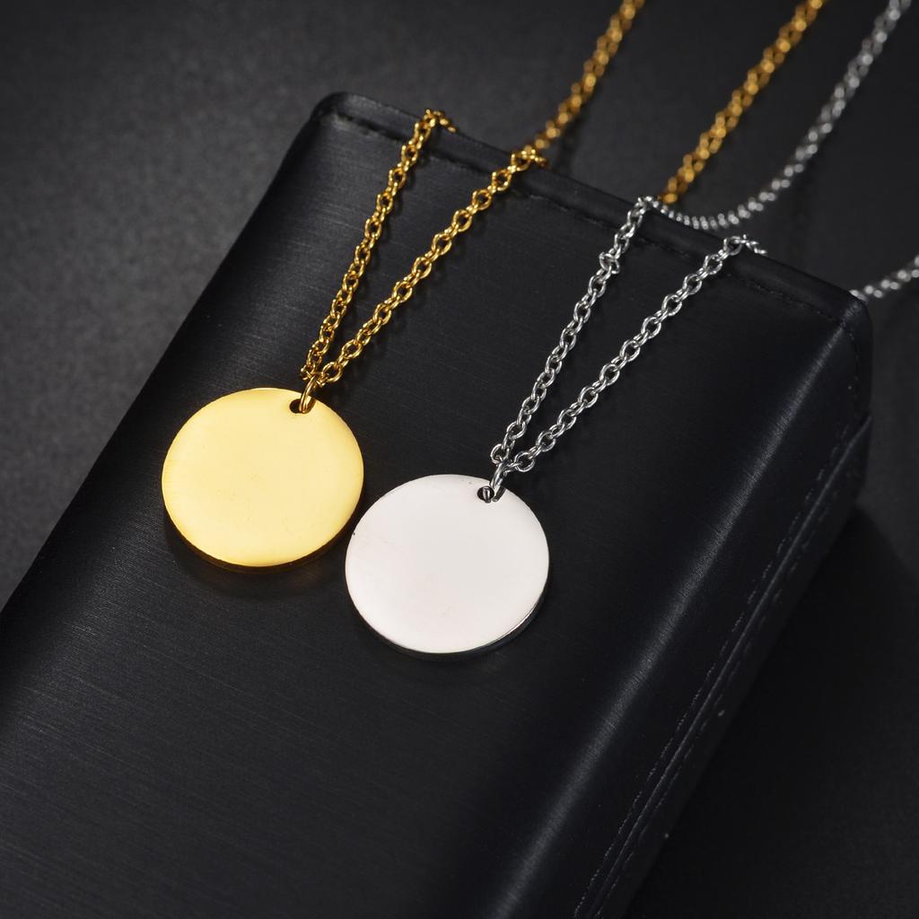 Stainless Steel Round Disc Pendant Necklace Minimalist Customizable Coin Jewelry for Men Women