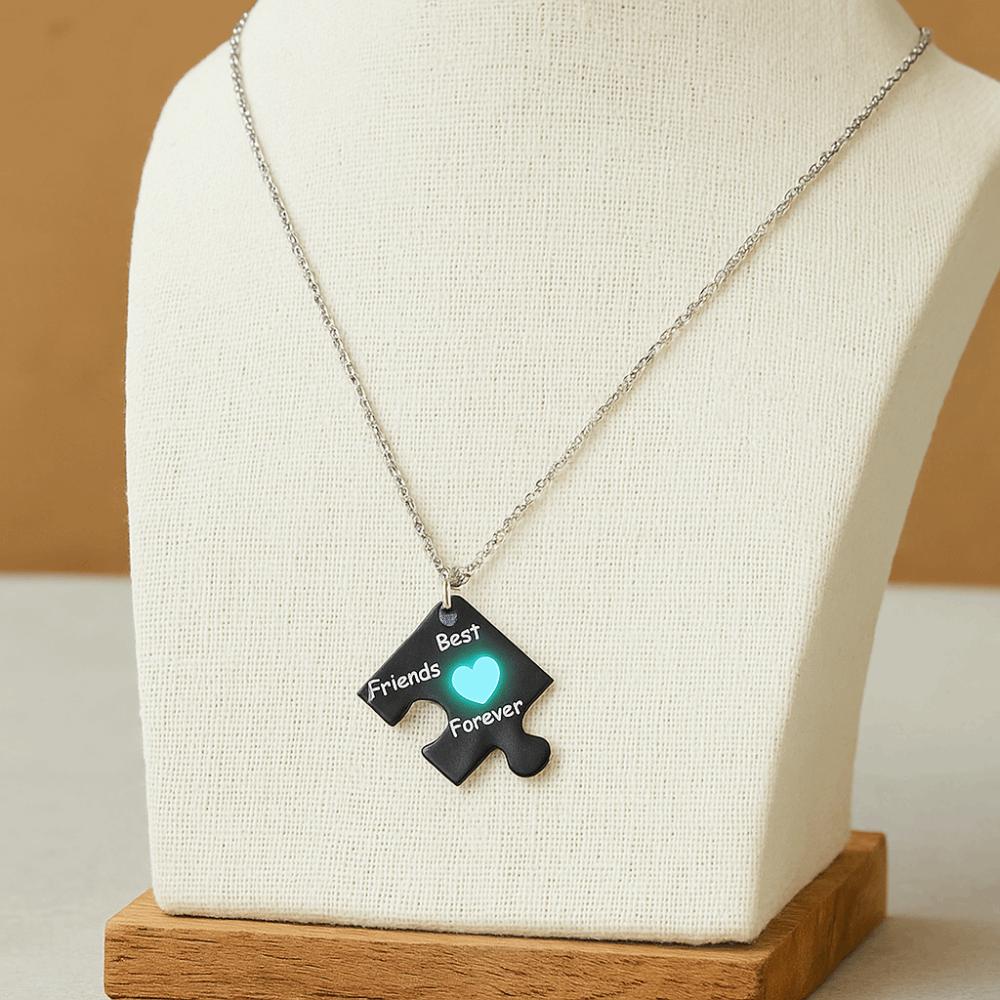 4pcs Luminous Friendship Puzzle Pendant Neck Chain Friends Forever Necklace  Birthday Gift
