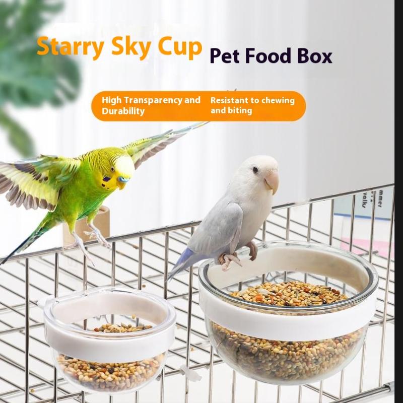 Miska na krmení ptáků Odnímatelná Průhledná miska Plastová Nádobka na jídlo Do klece Pohodlný Závěsný Krmítko na semena a vodu pro papoušky