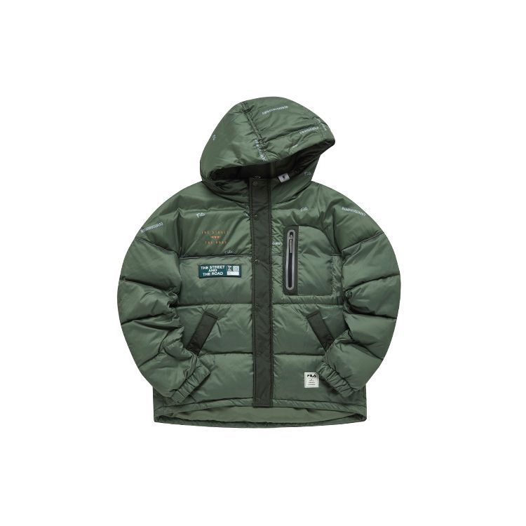 Fila Mihara Yasuhiro Collaboration Series Printed Sports Casual Warm Down Jacket Men Jacket Olive-Green F11M143903F-KK