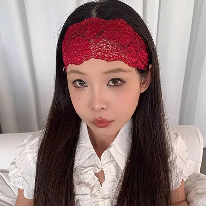 Neues Koreanisches Stil Elastisches Spitzenbesatz Stirnband Damen Vielseitig Weiches Breites Haarband Modeaccessoire für Tägliches Styling Komfort Tragen