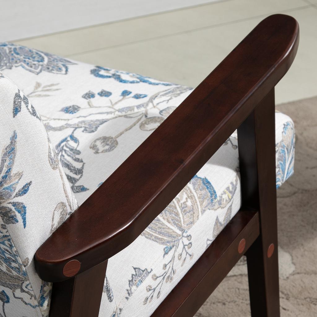 Wohnzimmerstuhl Polsterter Sessel mit Armlehnen aus Holz und atmungsaktivem Stoff für Zuhause und Büro, Floral, 68,5x78,5x75cm