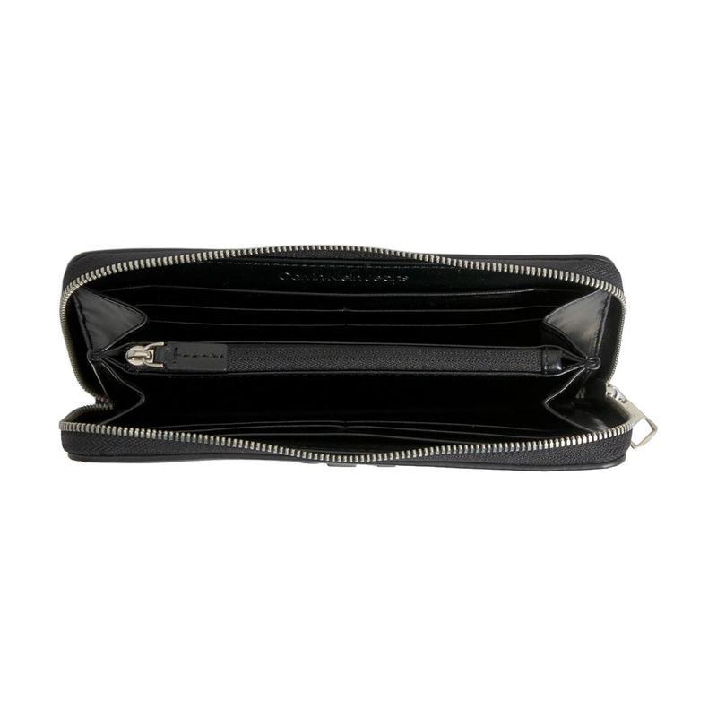 Calvin Klein Brand letter logo zipper closure, artificial leather wallet, large size, men's black