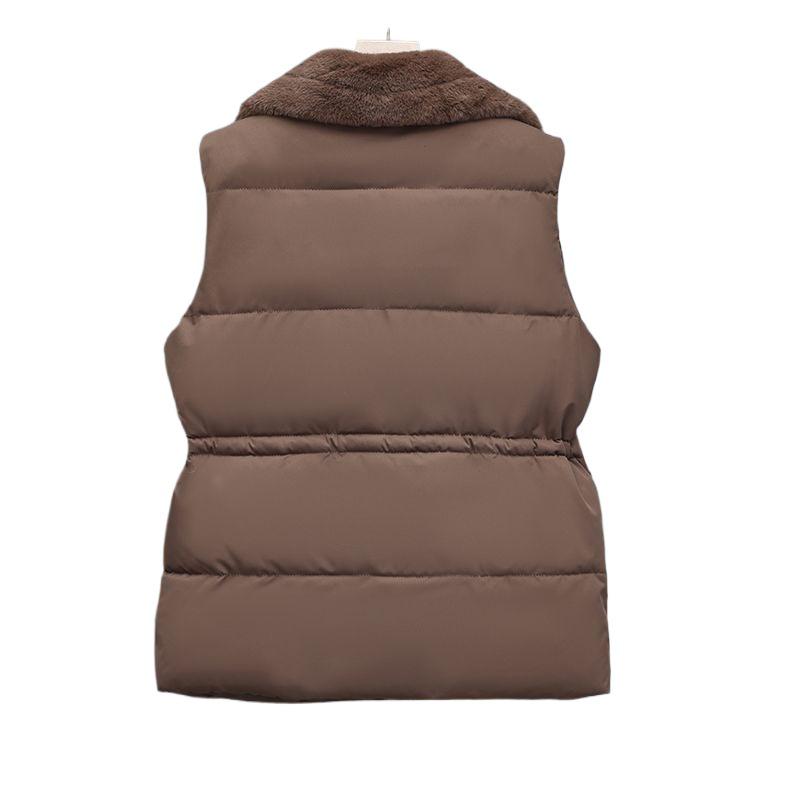 Women's Fur-Integrated Down Vest: 2025 Sleeveless Slimming Suit Collar with Waist-Cinching Design