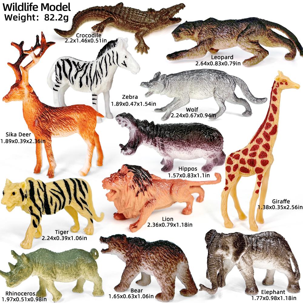 12 KS Malý Model Divokého Zvířete z Džungle Zoo Slon Žirafa Tygr Panda Lev Sběratelské Figurky Vzdělávací Hračka Pro Dítě Dárek