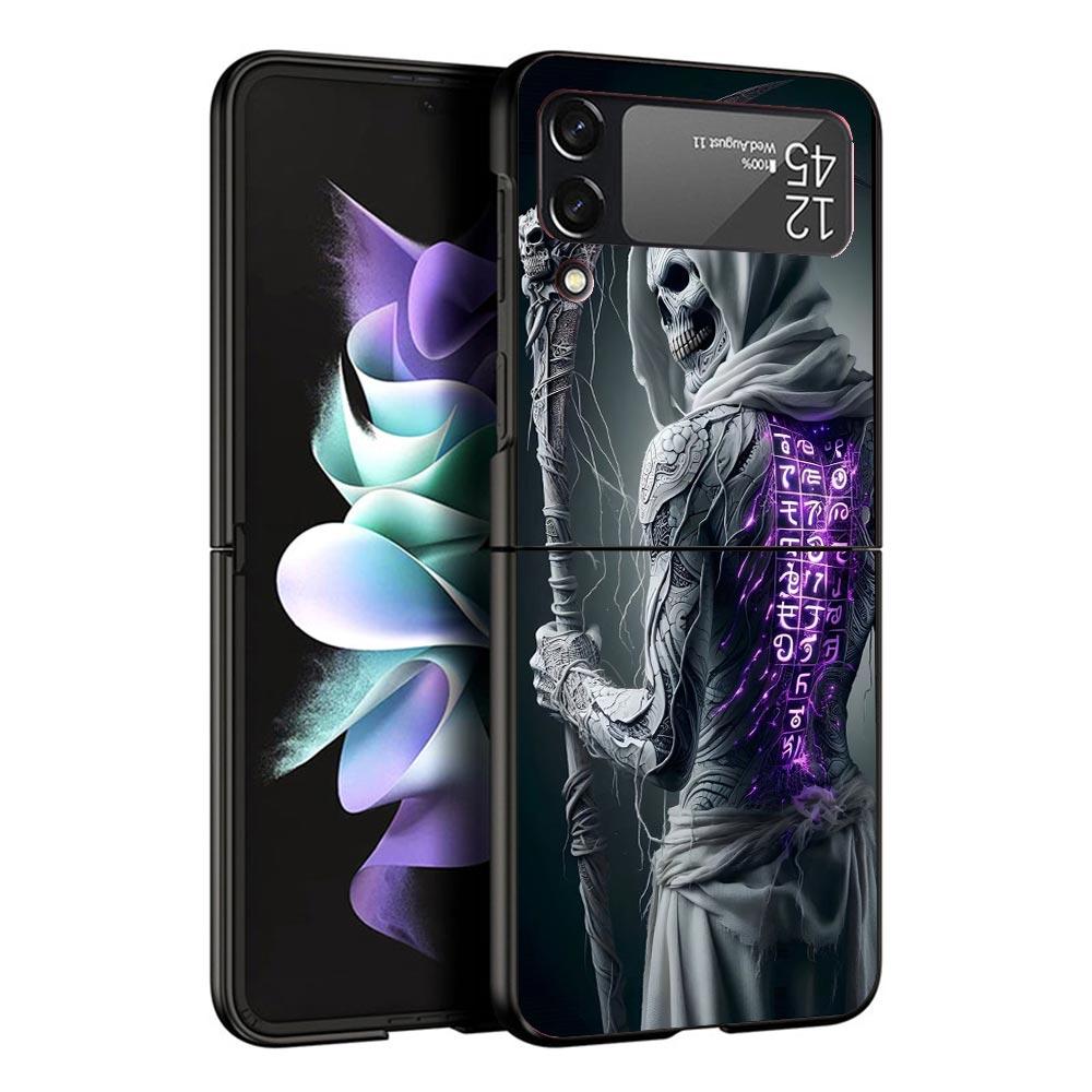Death Grim Reaper Skull Scythe Black Phone Case For Samsung ZFlip7 ZFlip6 ZFlip5 ZFlip4 ZFlip3 5G Hard Protective Galaxy Z Flip