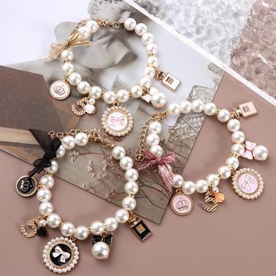 Sweet Fashion Puppy Accessories Pearl Dog Chain Princess Pet  Collars Cat Jewelry Bow Collar Necklace