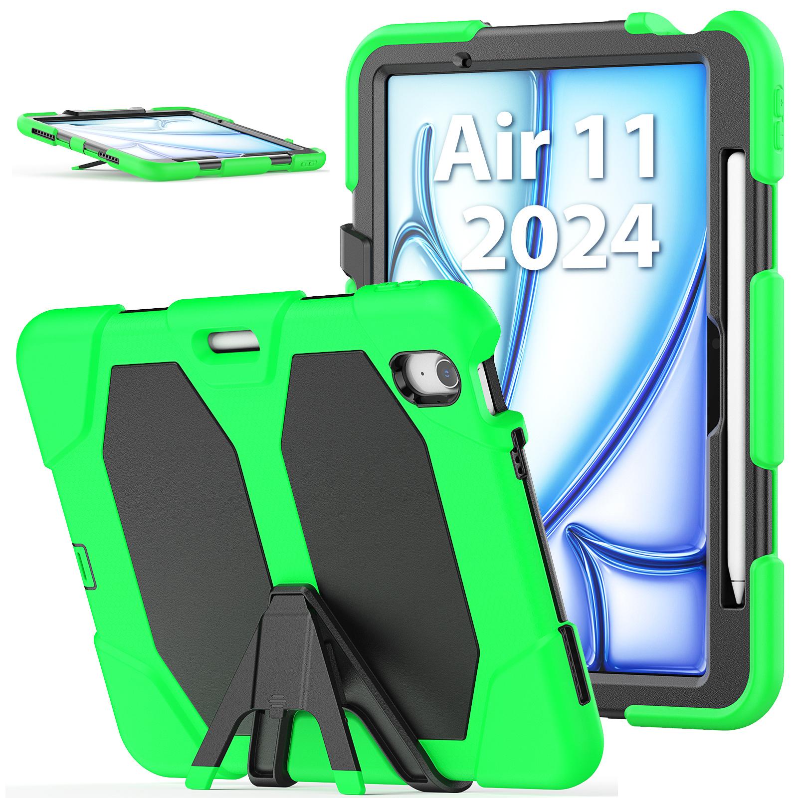

For iPad Air 11 (2025)/(2024) Case with Built-In Screen Protector Kickstand PC+Silicone Tablet Cover Green