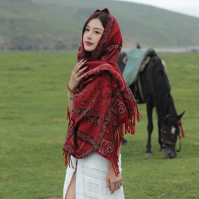 Vintage Ethnic Style Fashion Comfortable Breathable Large Scarf For Women Outdoor Travel