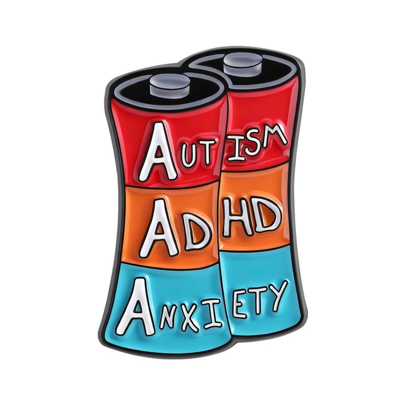 ADHS Autismus Angst Emaille-Pins Individuelle Anstecknadeln zur Sensibilisierung für psychische Gesundheit Reversabzeichen Kleidungsschmuck Geschenk für Kinder Freunde