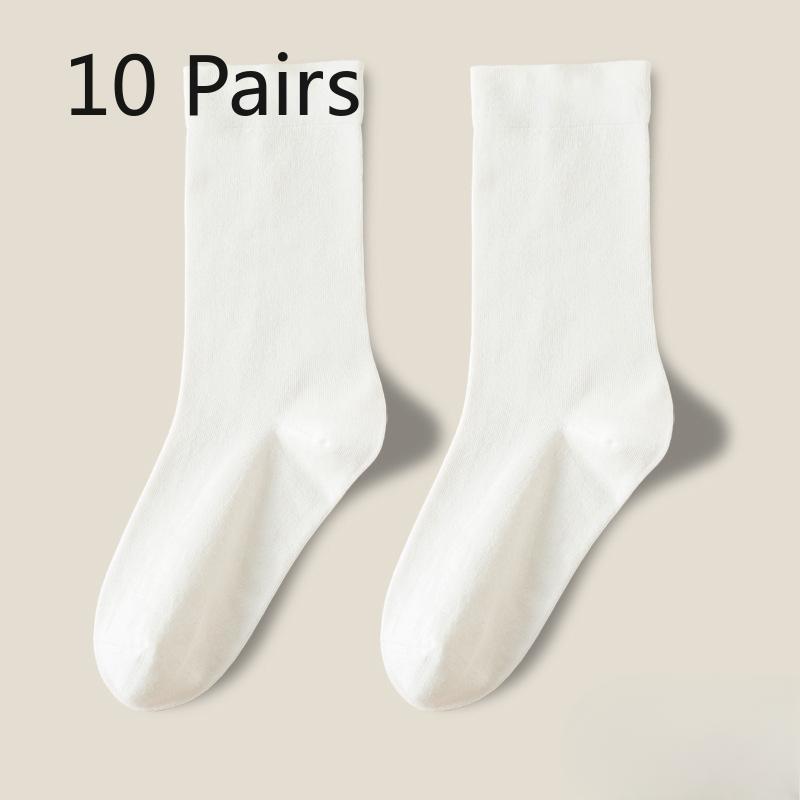 10 Pairs of Female Spring and Autumn Pure Color Moon In The Tube Pile Socks