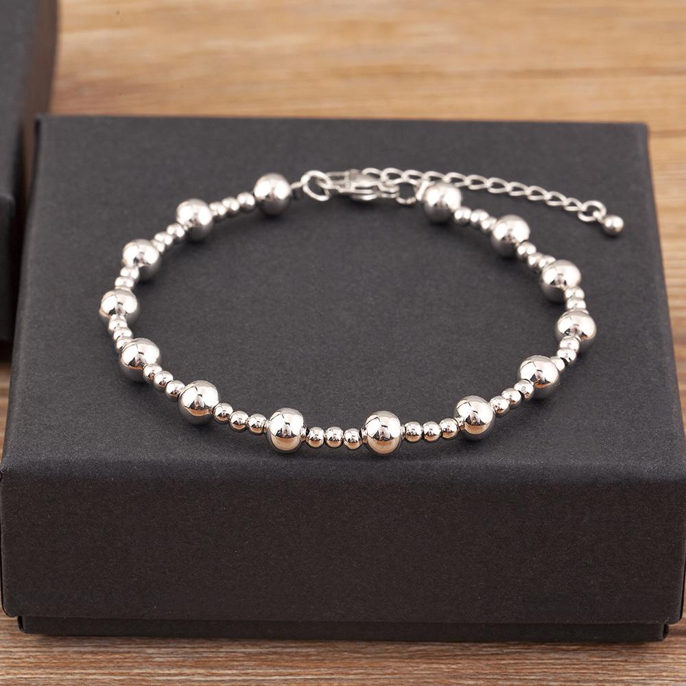 

Nidin High Quality Simple Style Smooth Round Beads Charm Hand Bracelets 3 Colors For Female Copper Jewelry Wholesale Accessories срібний