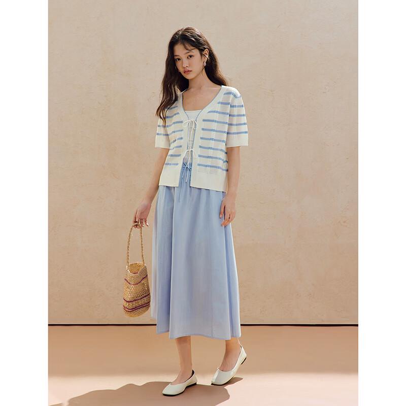 INMAN Women's Cool-Feel Striped Knit Cardigan
