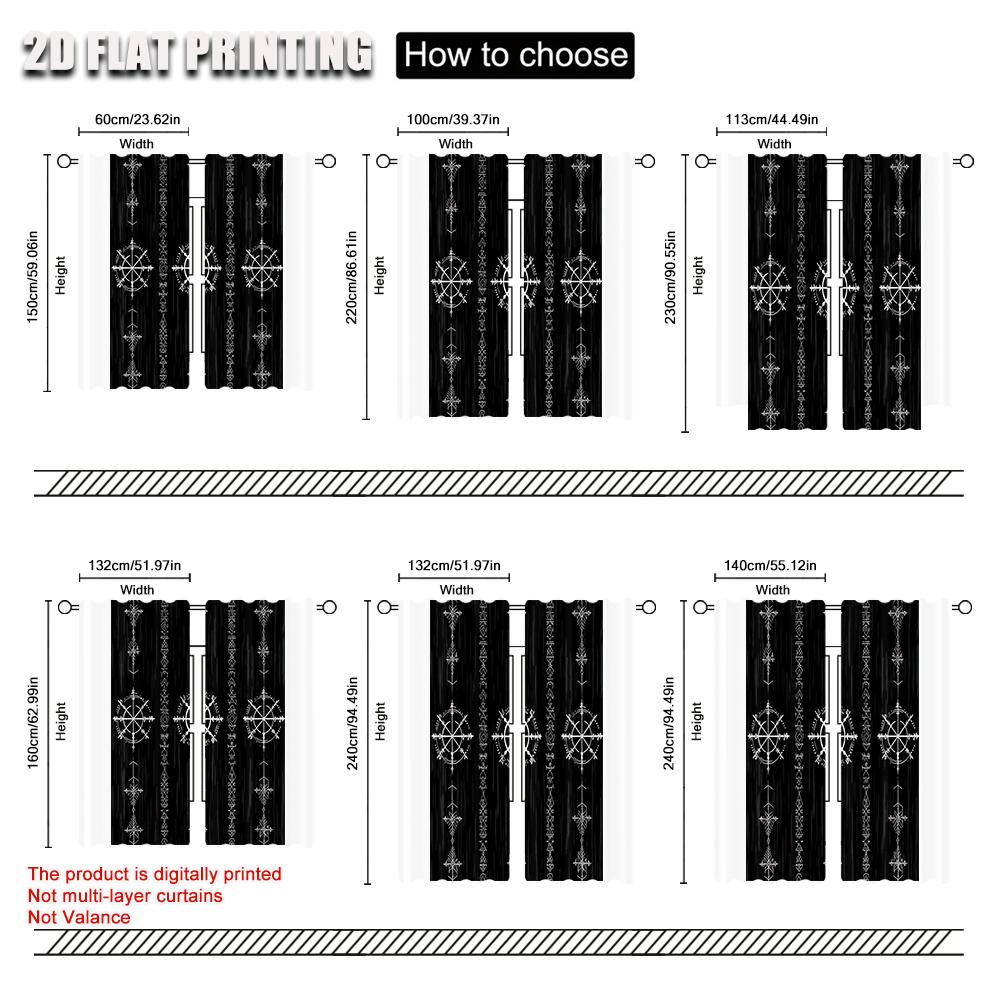 2 Stück Schwarzer Hintergrund Wikinger-Symbol Lichtfilternde Vorhänge Polyester Perfekt für Schlafzimmer Wohnzimmer Dekor